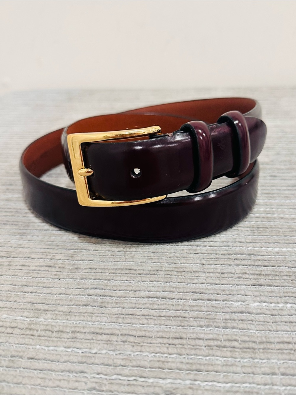 Cole Haan Leather Belt Mens 36 Brown Gold Buckle Dress Made in Canada